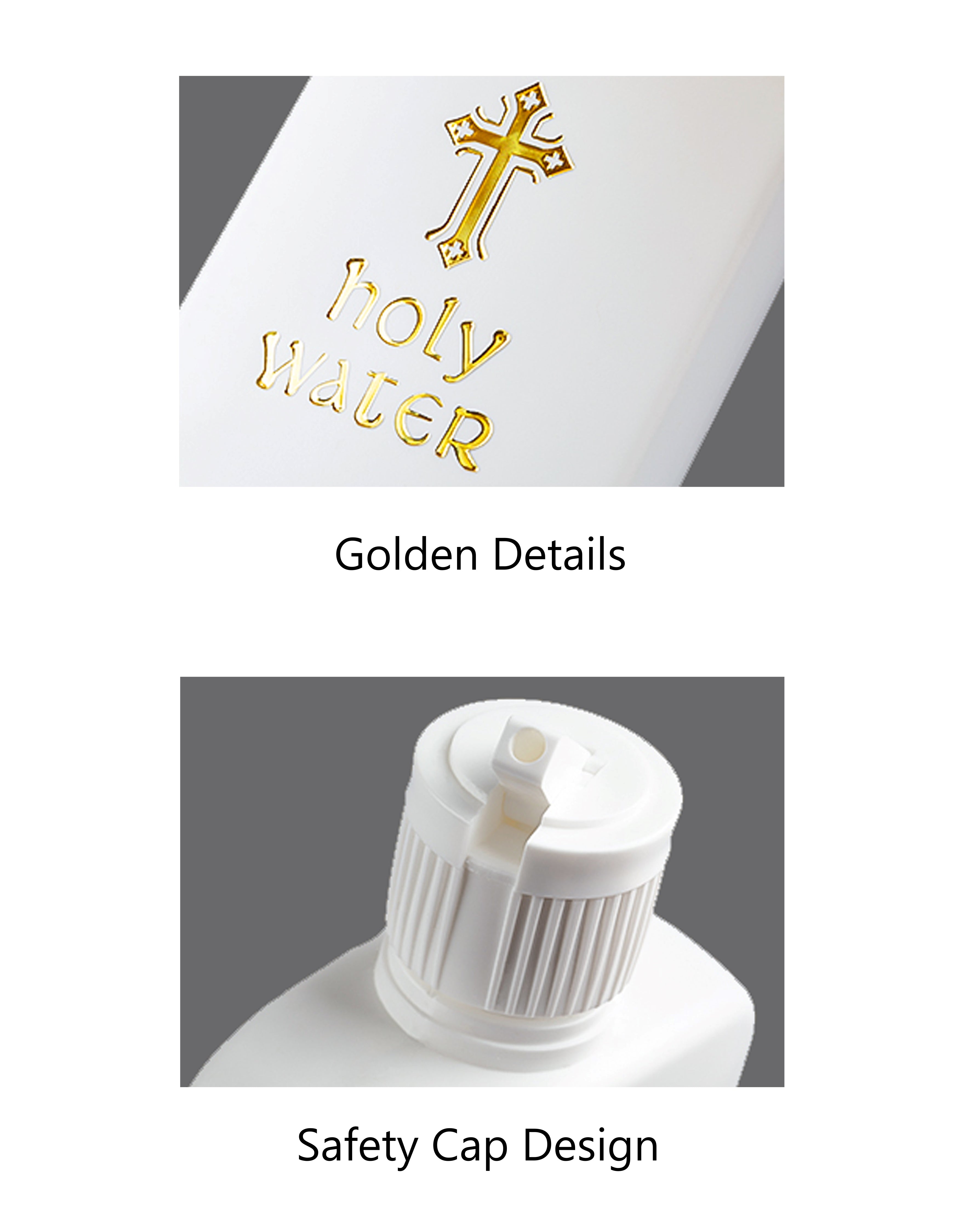 Pack of 6 Holy water plastic bottle with golden details and safety cap design