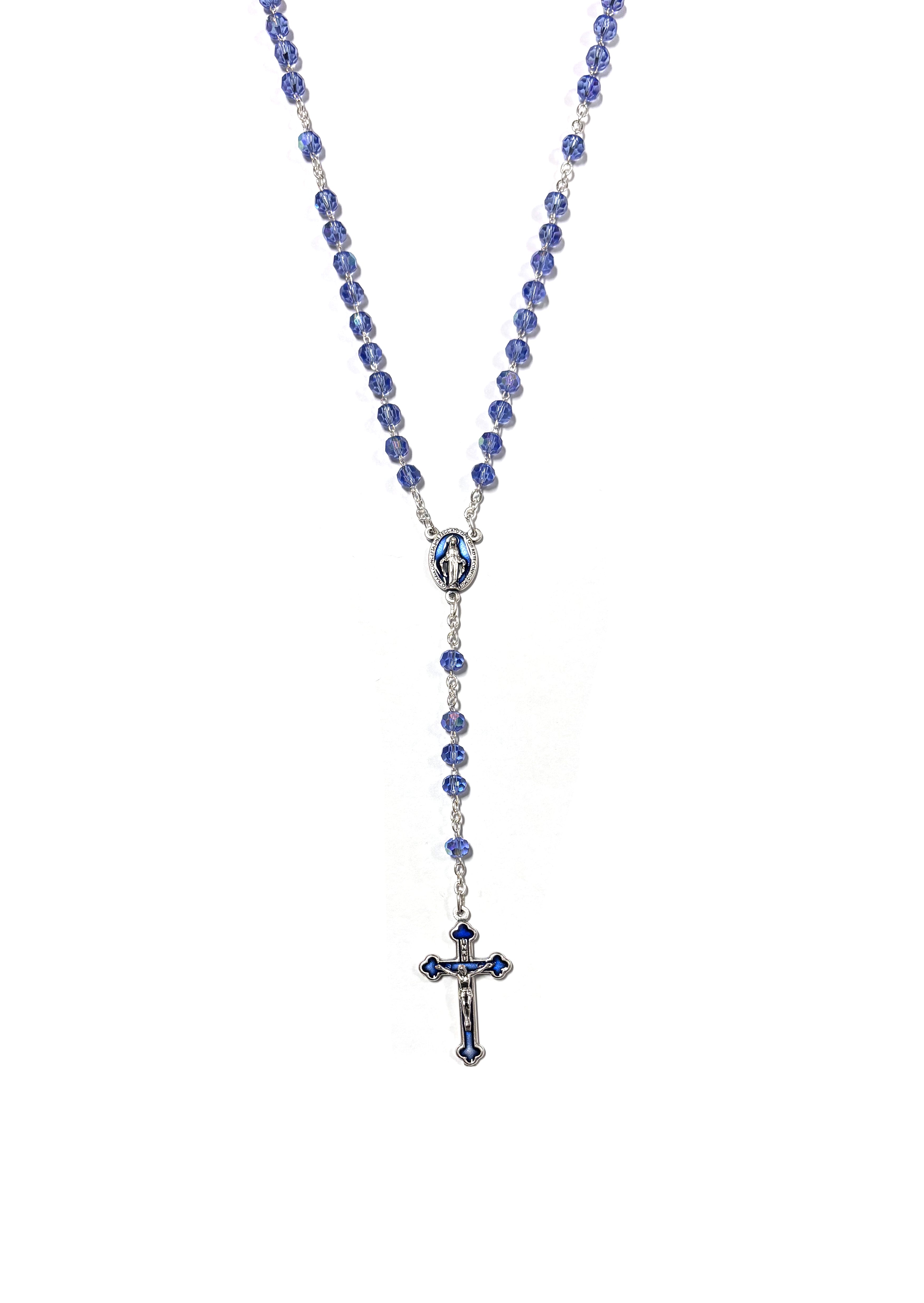 Blue crystal beads Miraculous Medal Rosary