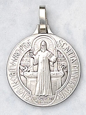 St. Benedict Medal with Chain – French Nickel Silver – 7/8"