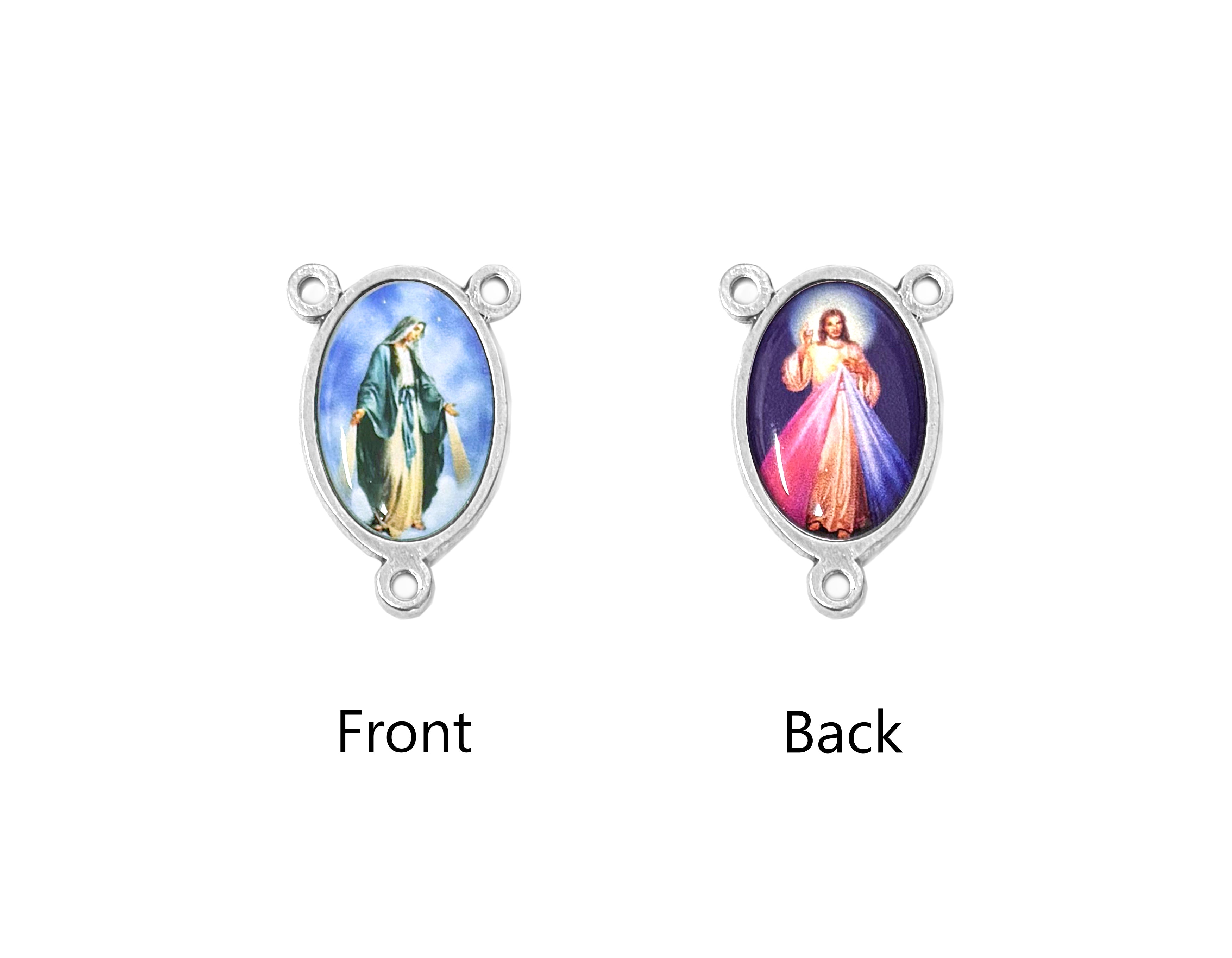 Rosary centerpieces medals of Our Lady of Grace and Divine Mercy 1.2" x 0.8"