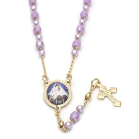 Rosary necklace purple crystal Caridad del Cobre 18”