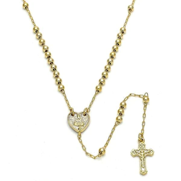 Rosary necklace with heart caridad del cobre virgin mary