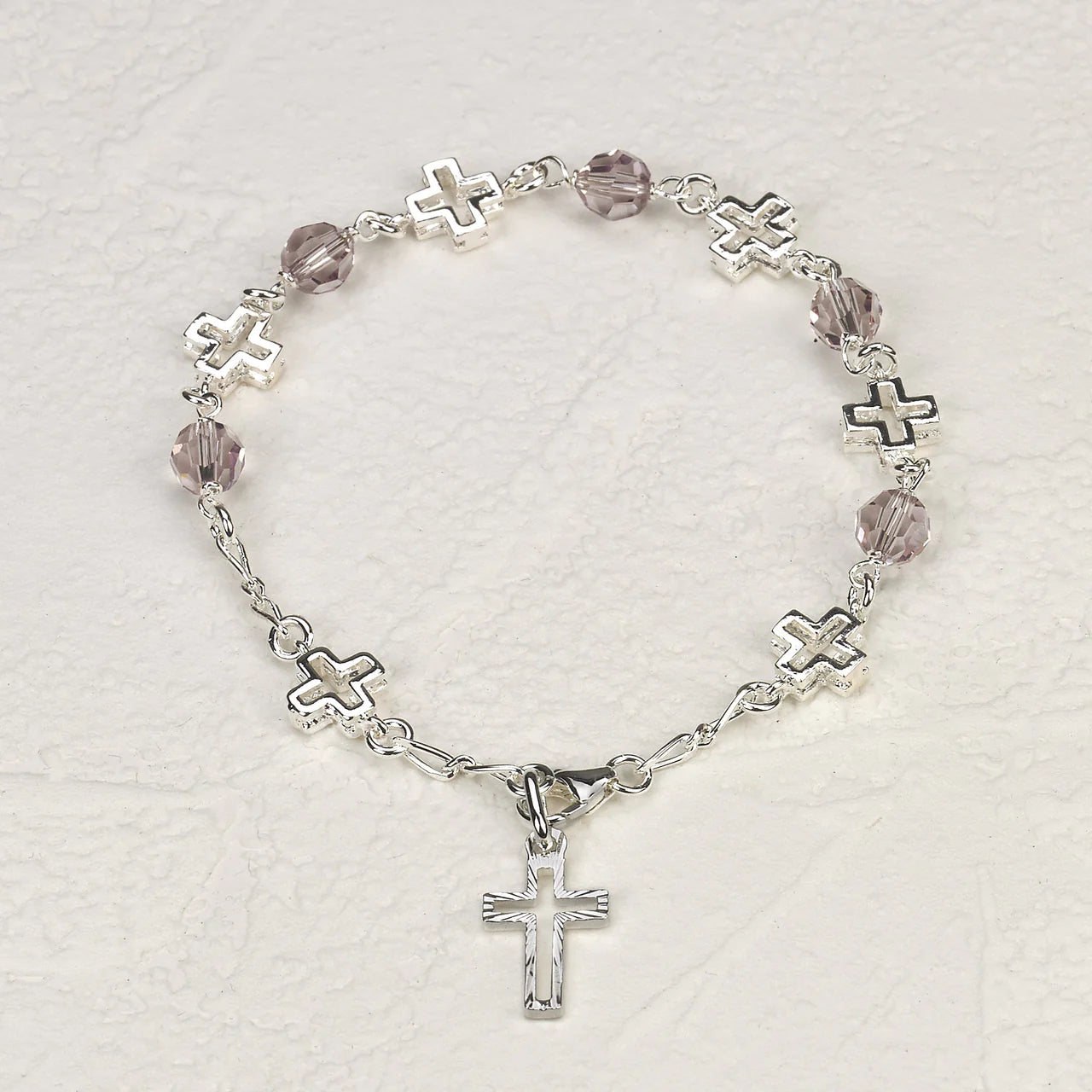 Purple- Austrian Crystal/Cross Rosary Bracelet