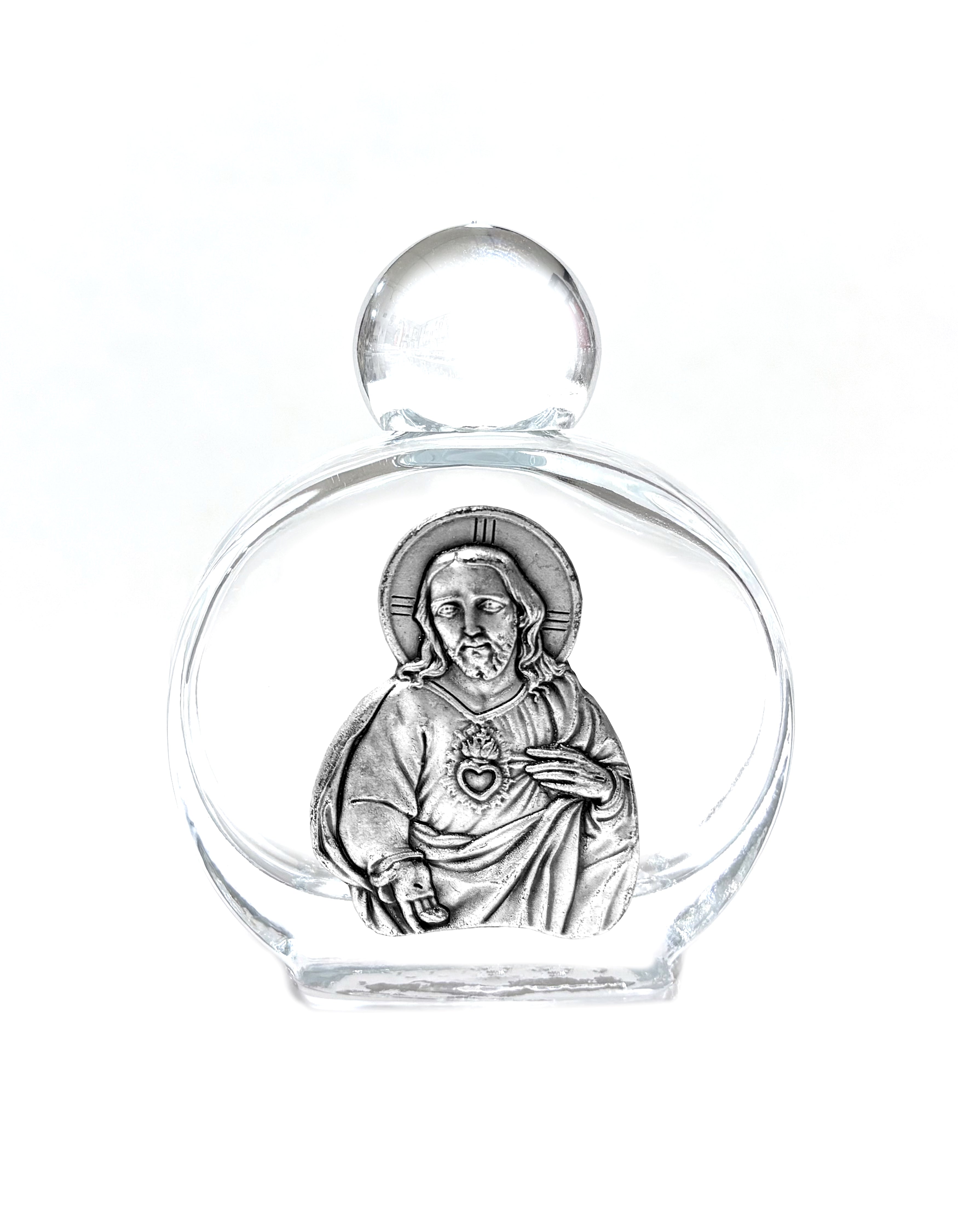 Holy water glass bottle with medal