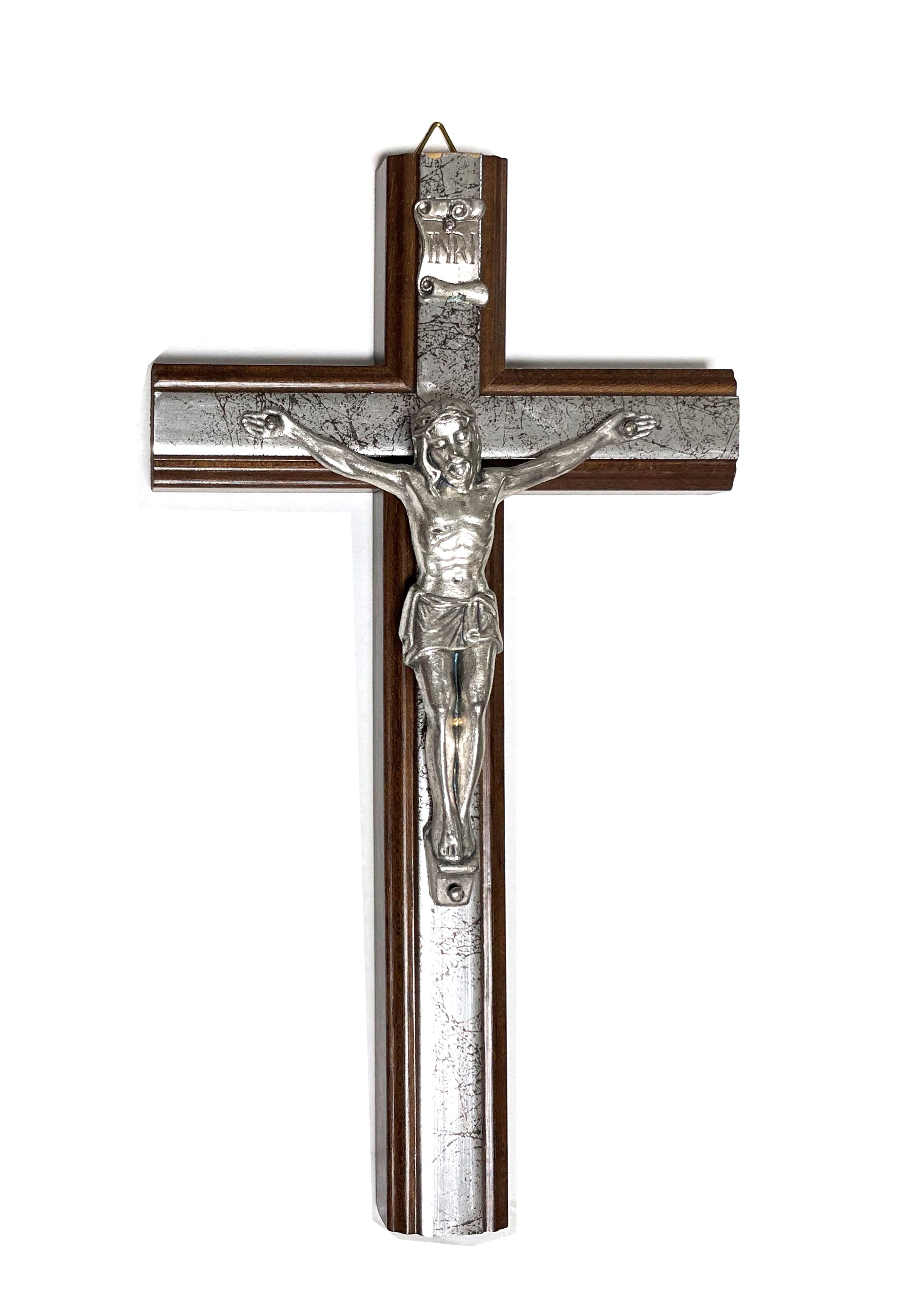 Wooden crucifixes with silver line and body made of silver metal