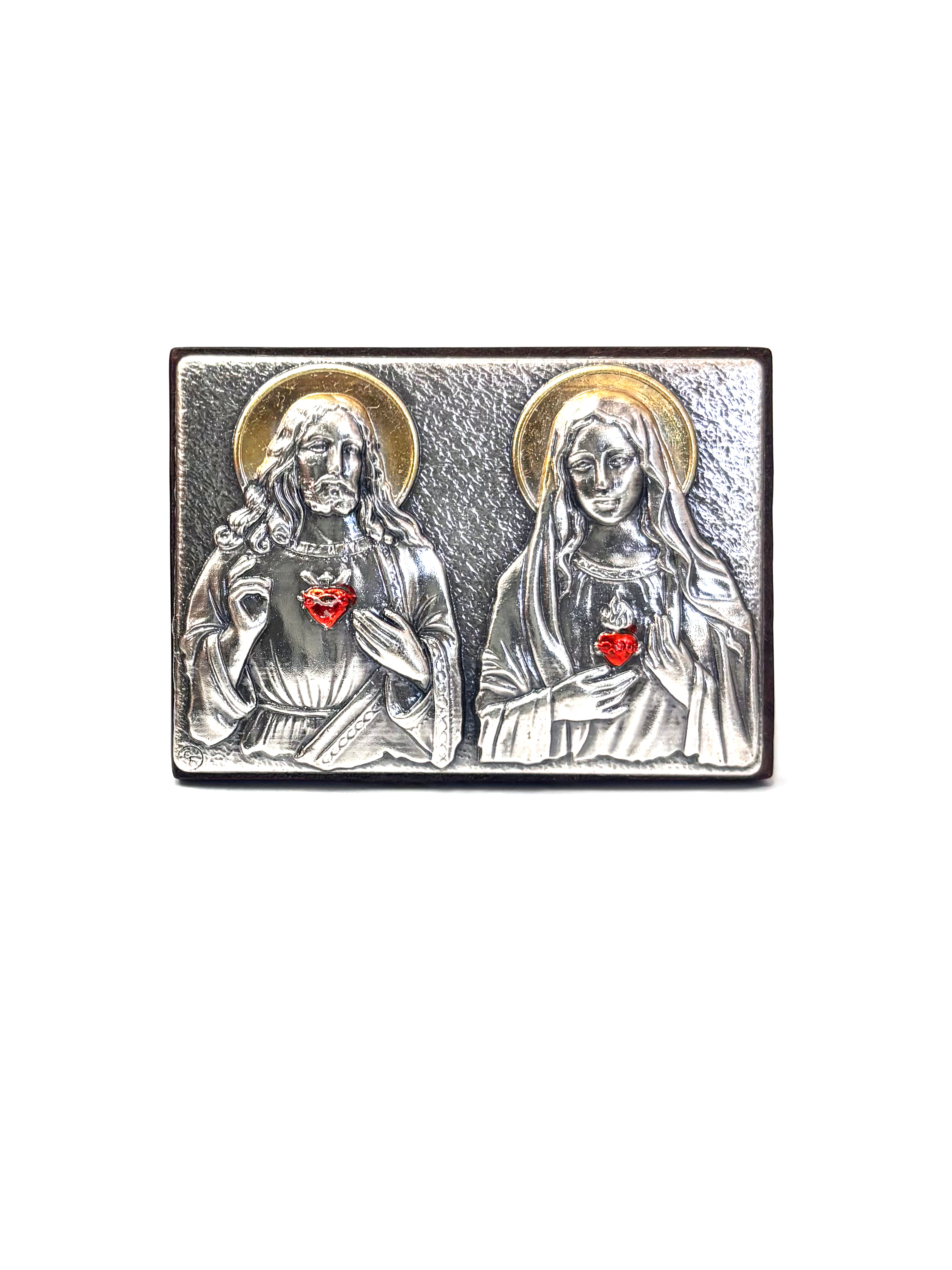 Religious images in silver and gold laminate wood frame