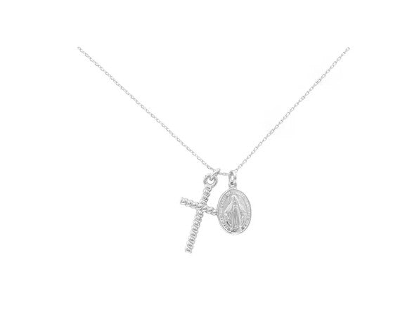 925 Sterling Silver Necklace with Cross and Miraculous Medal