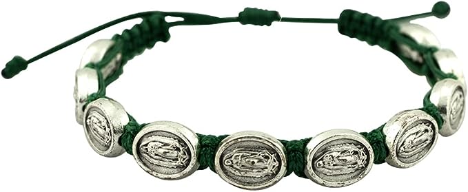 Our Lady of Guadalupe Woven Bracelet | Sturdy Green Cord | 10 Medal Beads | Adjustable