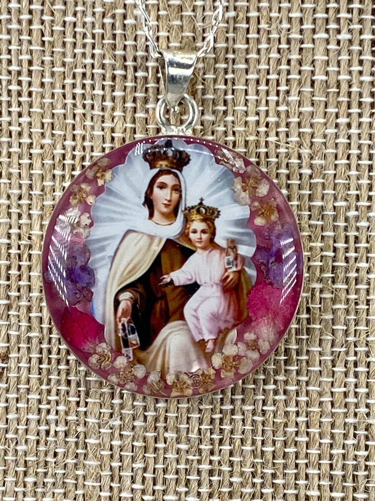 Medal whit Flowers  Our Lady of Mount Carmen