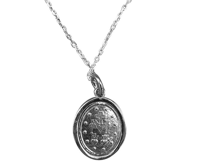 Silver Miraculous Mary Medal Necklace