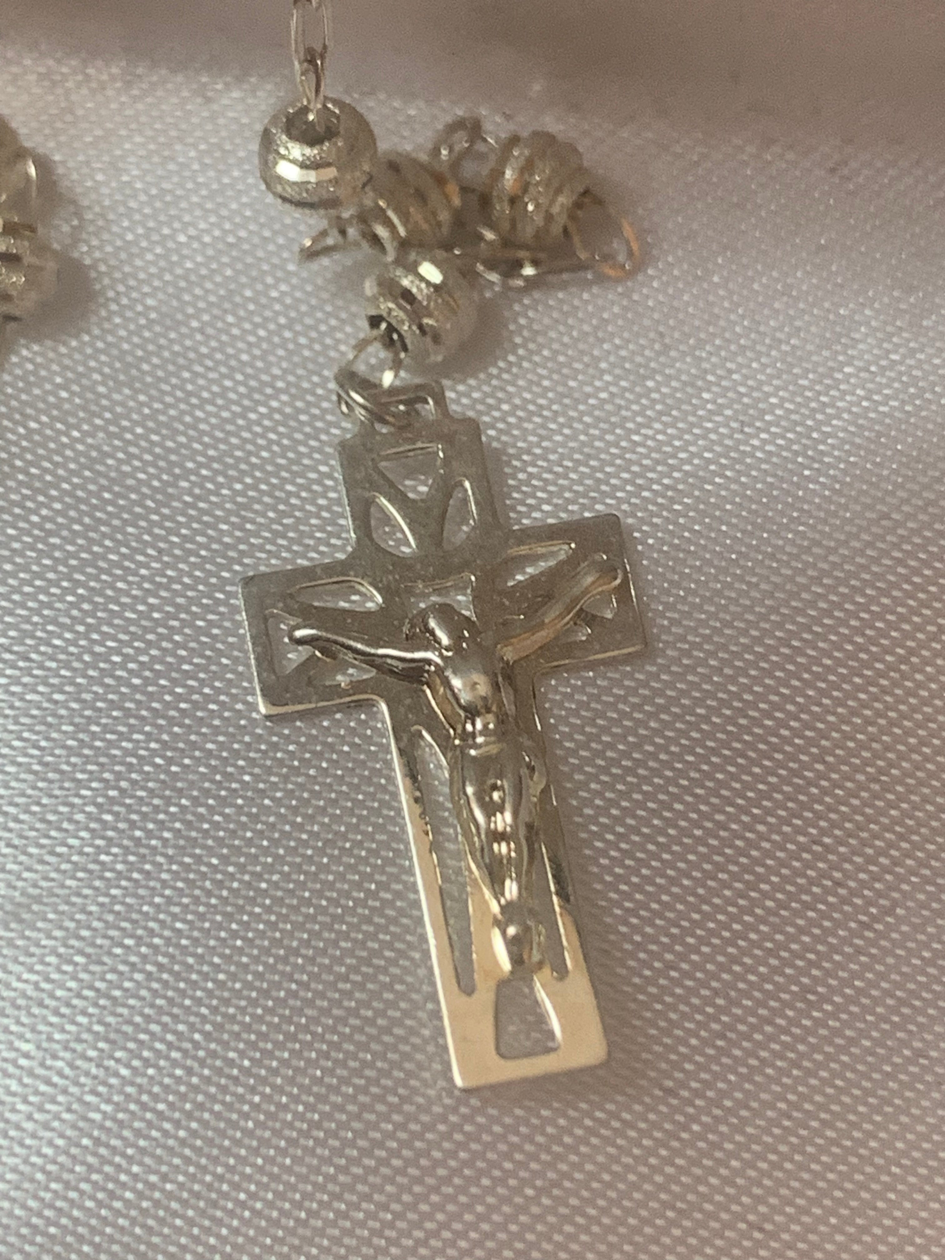 Silver Rosary with Saint Benedict / or Our Lady of Guadalupe medal in the middle