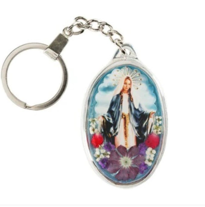 Our Lady of Grace Pressed Flower Keychain