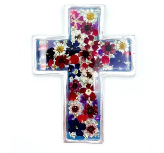 4.3" x 3.2" Pressed Flowers Cross