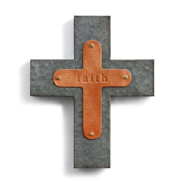 Faith Wall Cross Genuine Leather Galvanized Metal