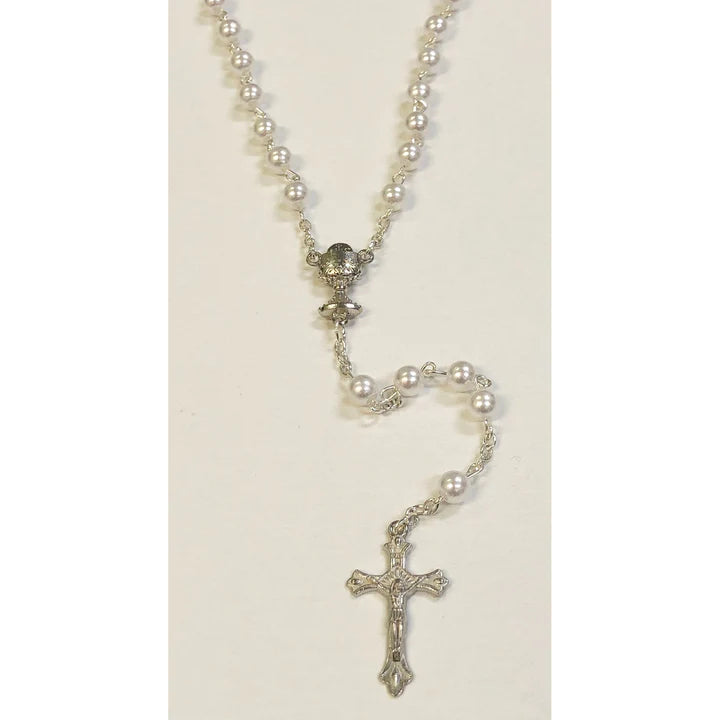 2 x 2 inch Communion box with Imitation Pearl Communion Rosary