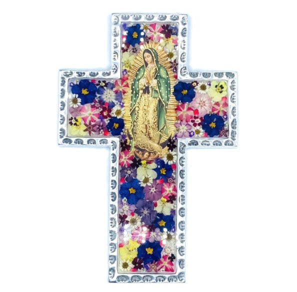 5.9" X 8.2" Pressed Flowers Our Lady of Guadalupe Baroque Wall Cross