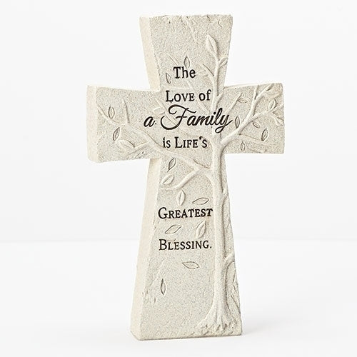 Love Of Family Embossed Tree Cross Ivory 5.5 x 8 Resin Stone Tabletop Figurine