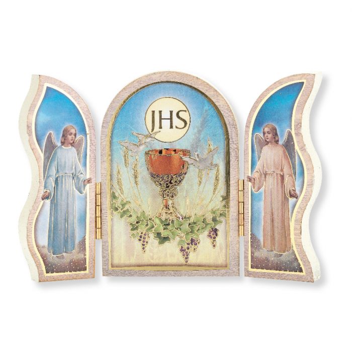5 x 3 1/2 Communion Standing White Wood Triptych