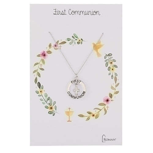 1ST COMMUNION NECKLACE CLEAR; SILVER; CARDED