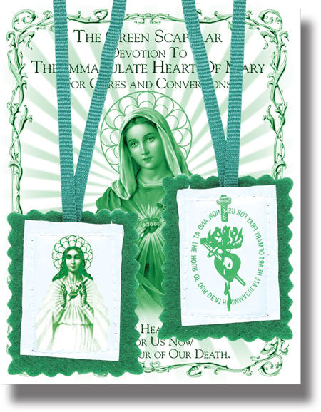 2" Green Scapular with Instruction Pamphlet