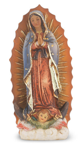 4" Our Lady of Guadalupe Hand Painted Solid Resin Statue