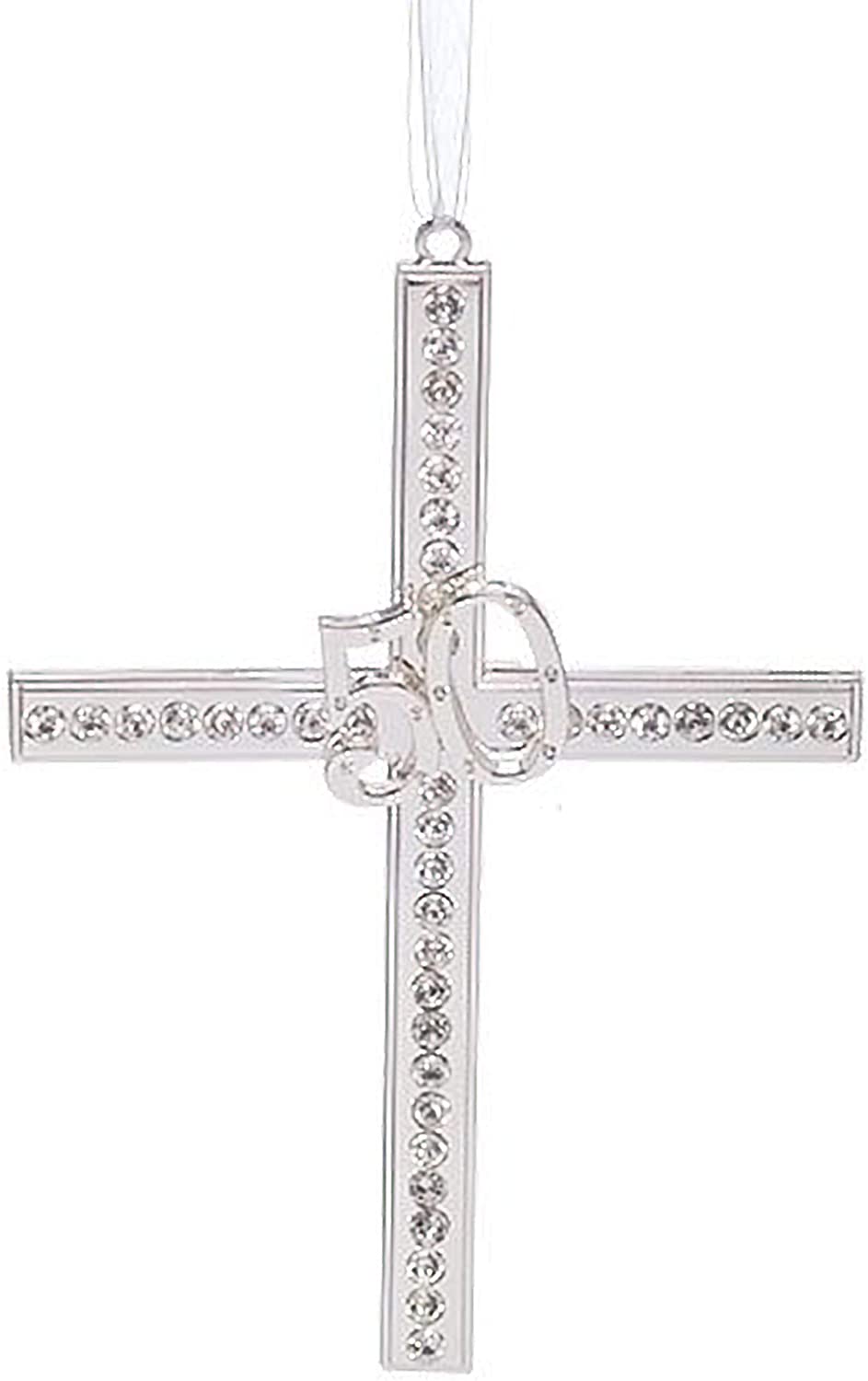 50 Anniversary Silver Tone With Jewel Accents  Wall Cross