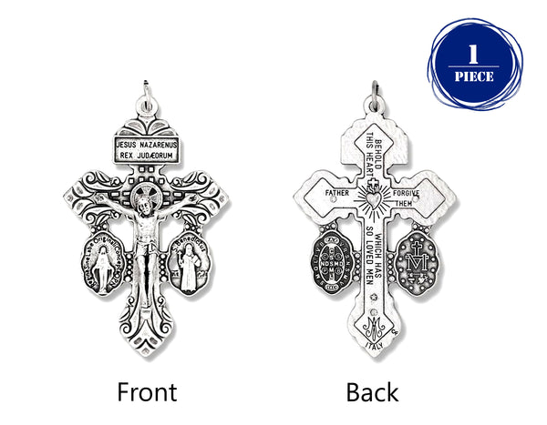 Silver Tone Liturgy Crucifix Lot of 3 Cross Pendants for Rosary Making 1  1/2 In