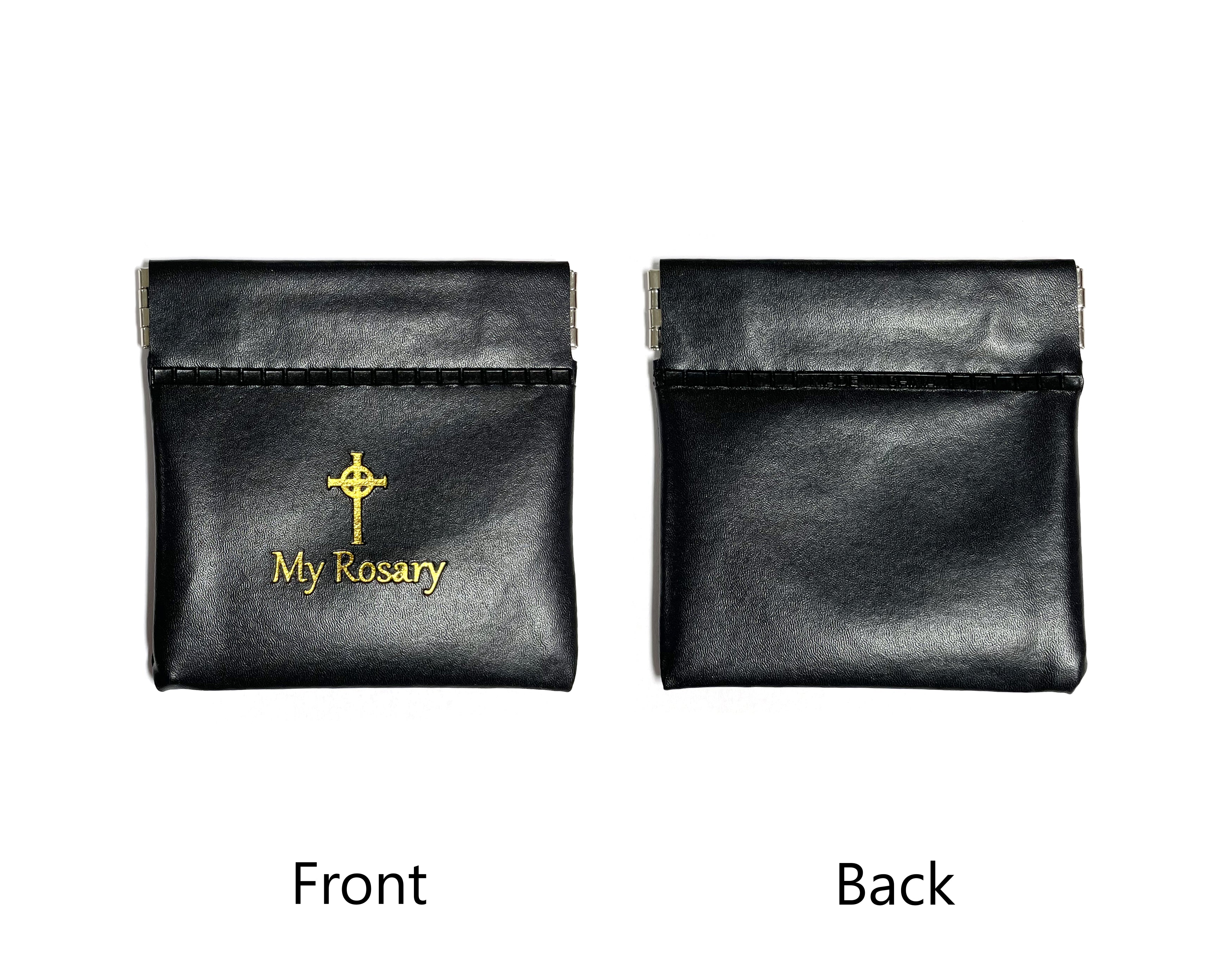 Rosary case pouch squeeze top and gold cross design