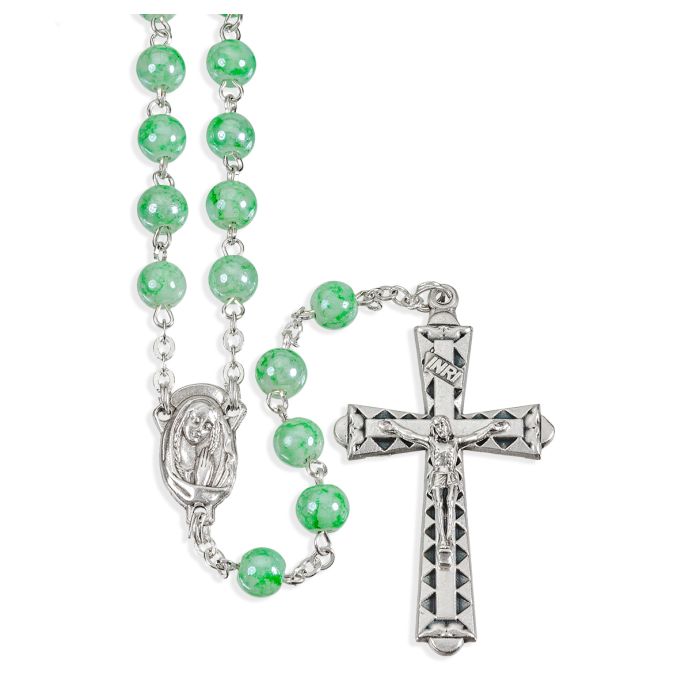 6 mm Marbleized Rosary with Center and Crucifix 18 1/4"