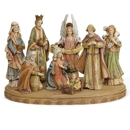 8PC  12" Wood-Look Nativity Set with Base of 17" Wide