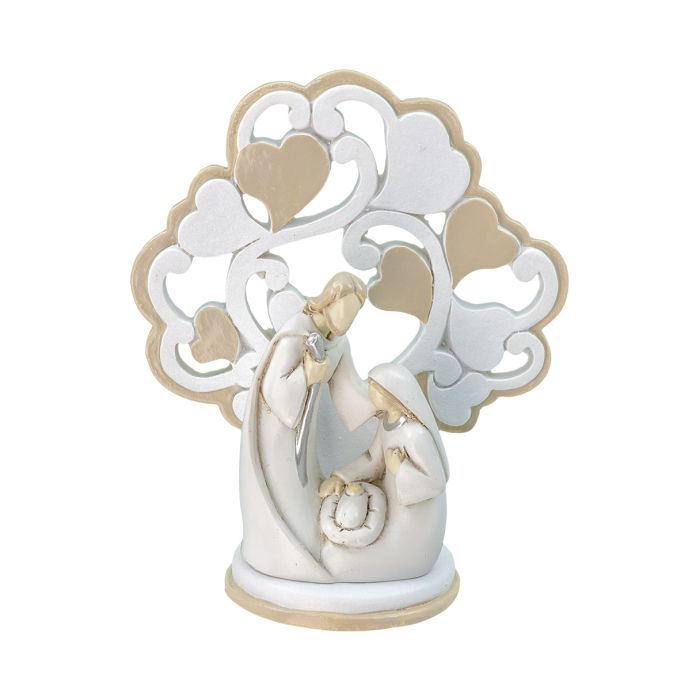 Resin Holy Family Sculpture with Hearts (4-3/4 inches)