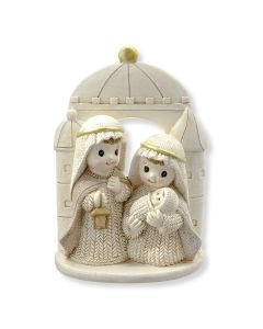 Resin Yarn Holy Family with Gold Accent. (4-1/2 inches)
