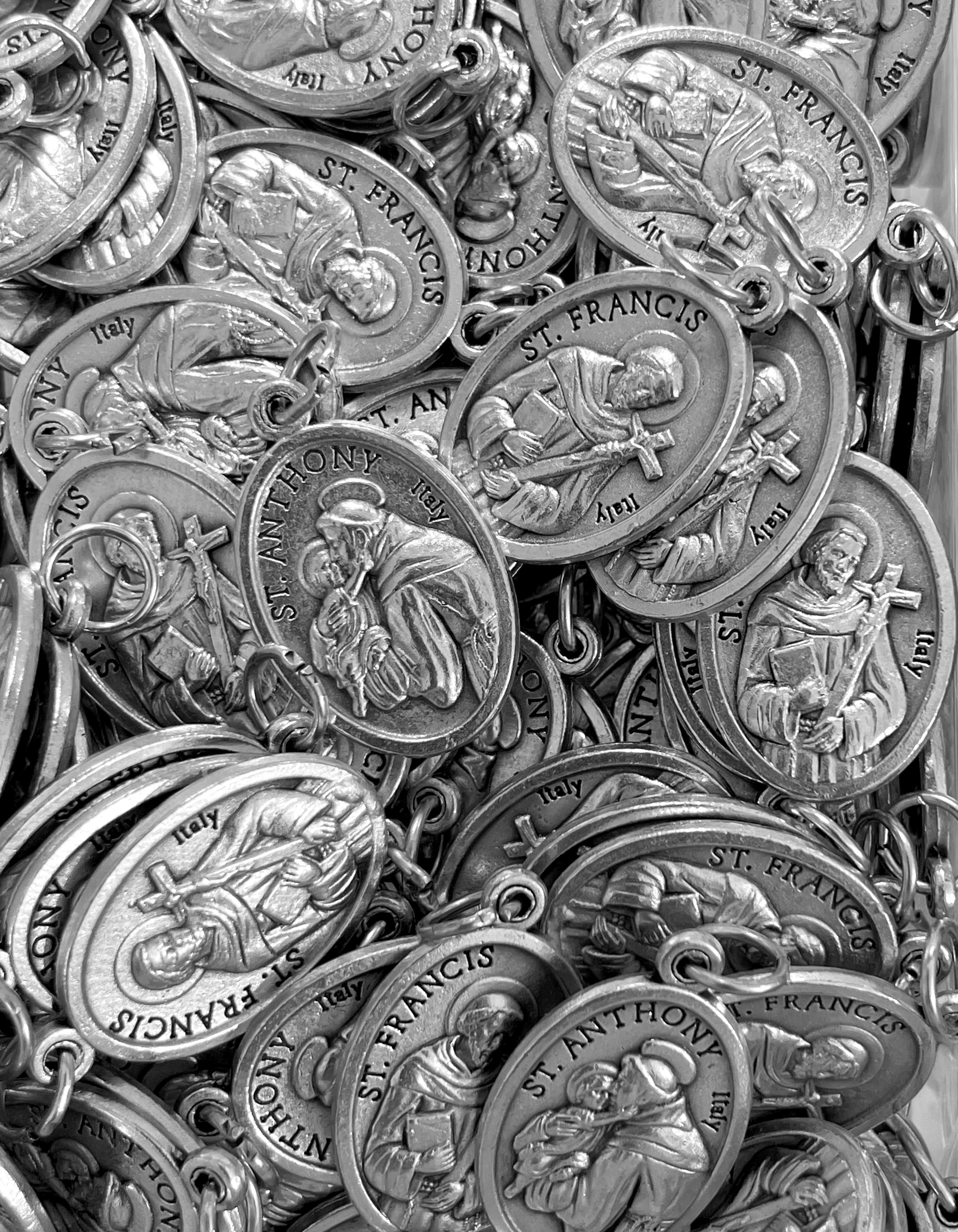 Pack of 12 Saints Medals in oxidized silver made in Italy 1.0" x 0.7"