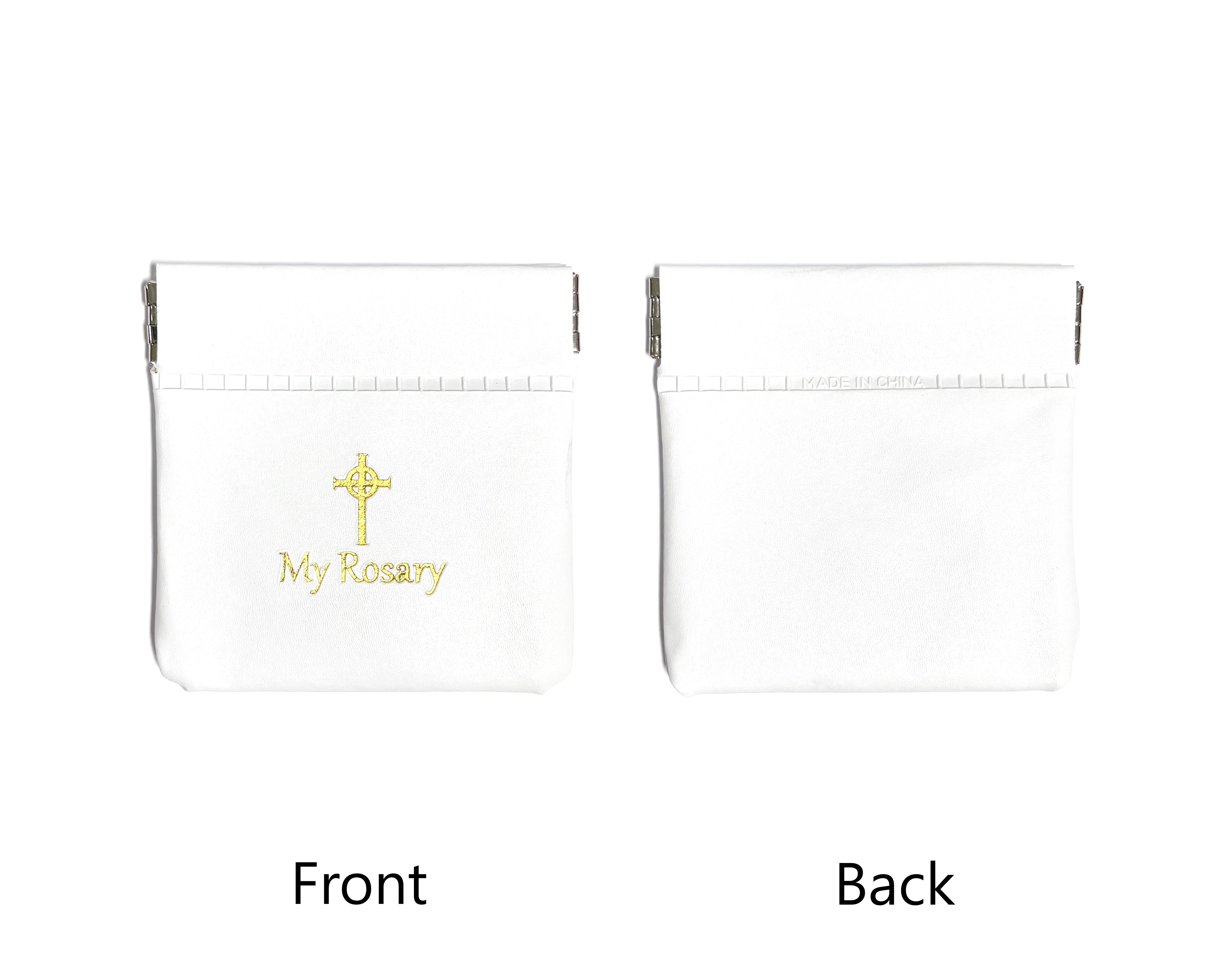 Rosary case pouch squeeze top and gold cross design