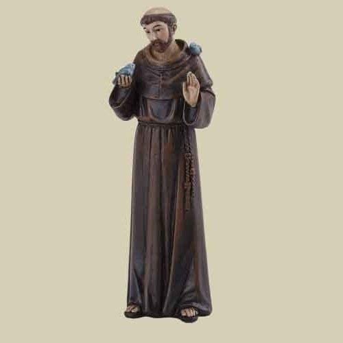 Roman St. Francis Holding Bird Deep Brown 2 x 4 Resin Stone Tabletop Figurine