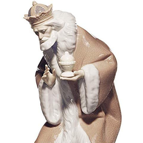 LLADRÓ King Melchior Nativity Figurine-Ii. Porcelain Three Wise Men Figure.