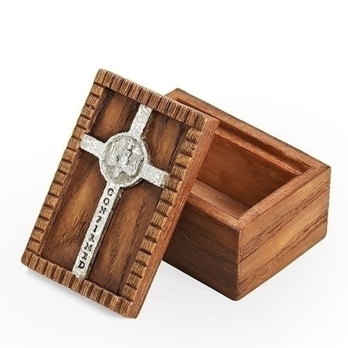 Roman Confirmed in Christ Wood Finish Small Confirmation Jewelry Keepsake Box