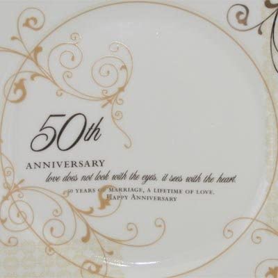 50th Wedding Anniversary Love Sees with the Heart Porcelain Plate with Stand by Roman