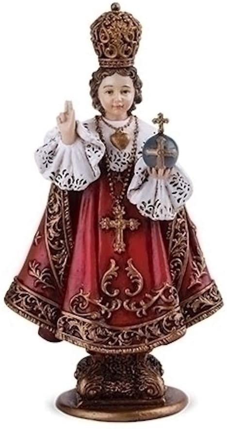 Roman Infant Of Prague With Cross Royal Red Robes 2 x 4 Resin Stone Tabletop Figurine