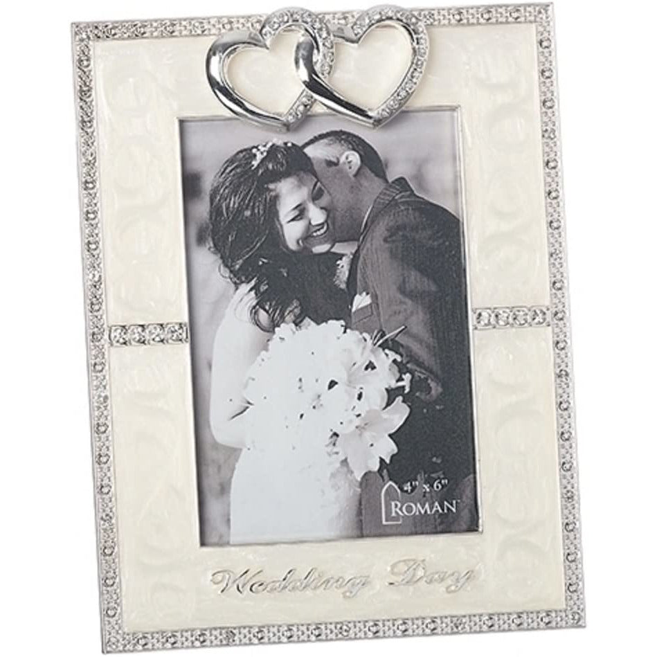 Wedding Day Jewel Tone Accent Hearts Swirled Ivory 6.5 x 8.5 Zinc Photo Frame