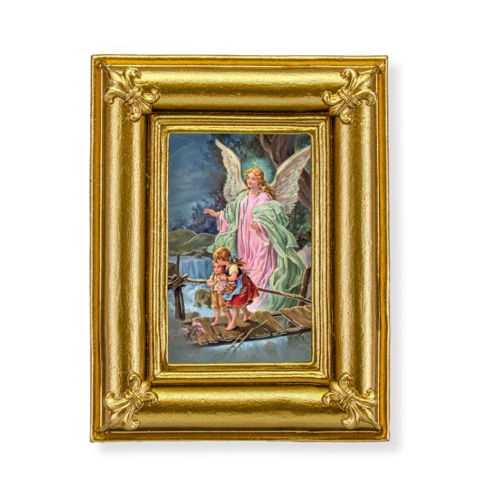 Gold Frame with Fleur de lis corners and a Guardian Angel print