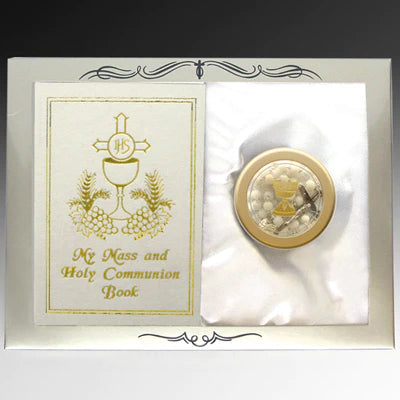 Book and rosary gift set with missal, rosary and commemorative rosary box.
