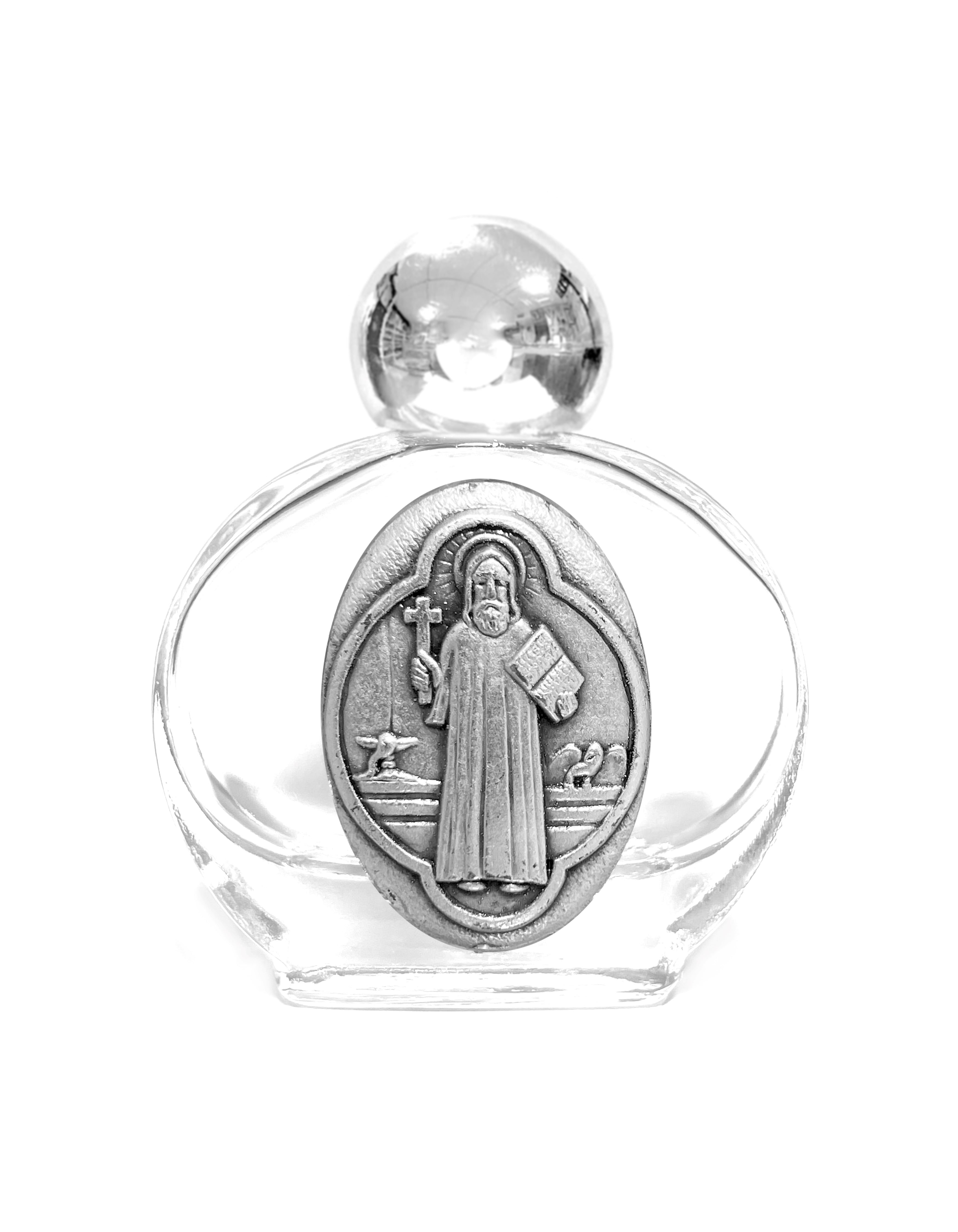 Holy water glass bottle with medal