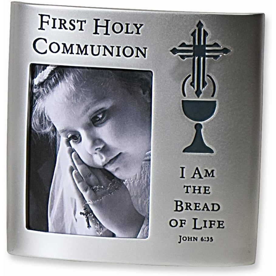 First Holy Communion Bread of Life 6 Inch Silver Resin Decorative Tabletop Picture Frame