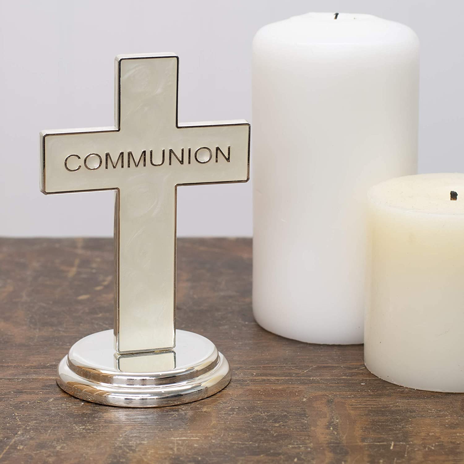 Roman Communion Cross Silver Tone 6 x 4 Zinc Alloy First Communion Tabletop Figurine