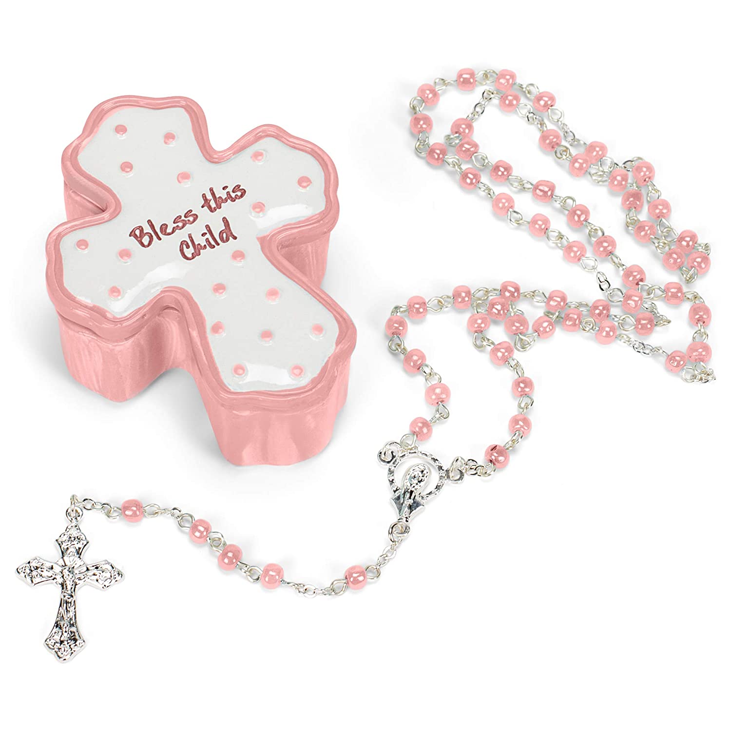 Bless This Child 1 inch Resin Decorative Keepsake Box and Rosary