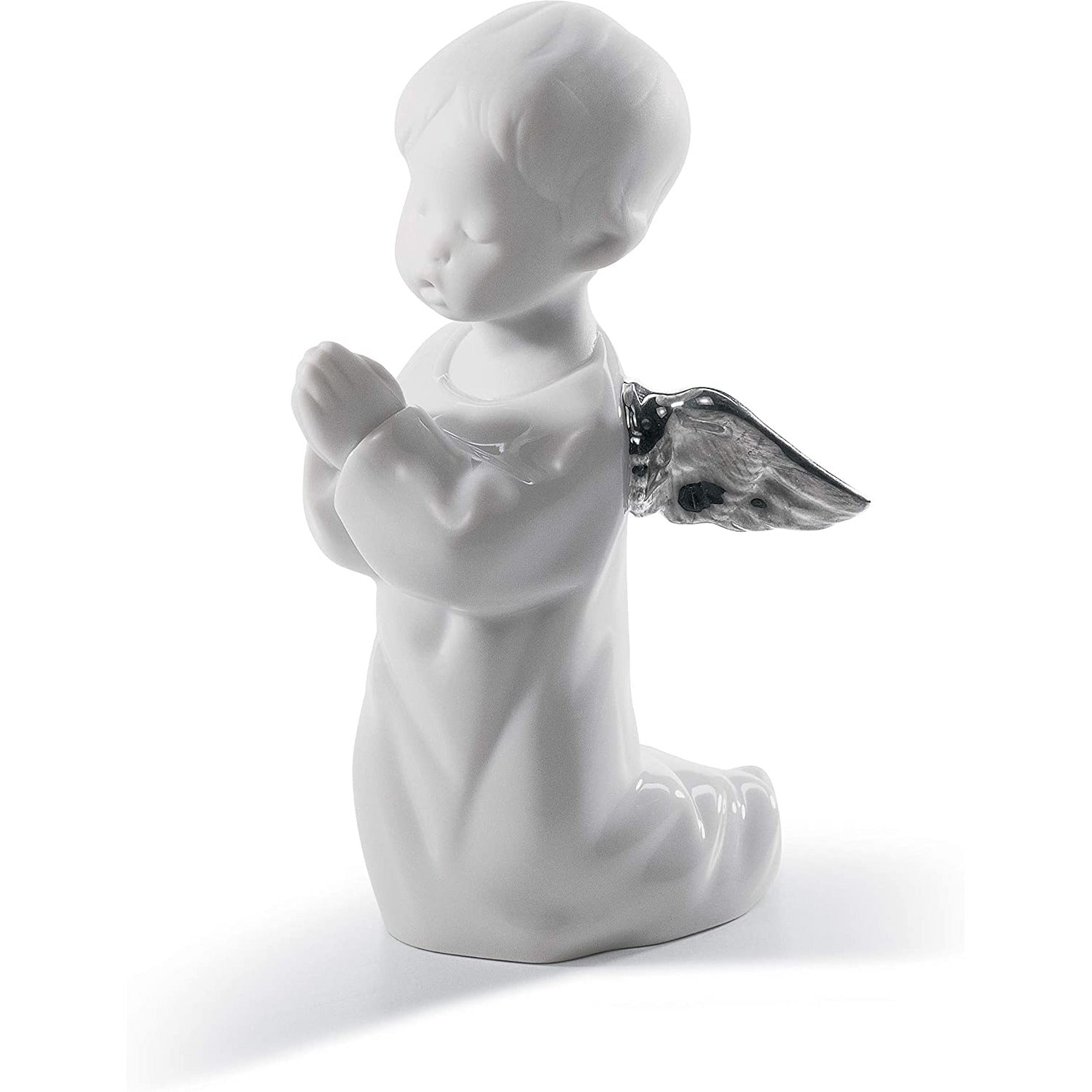 LLADRÓ Angel Praying Angel Figurine. Silver Lustre. Porcelain Angel Figure.