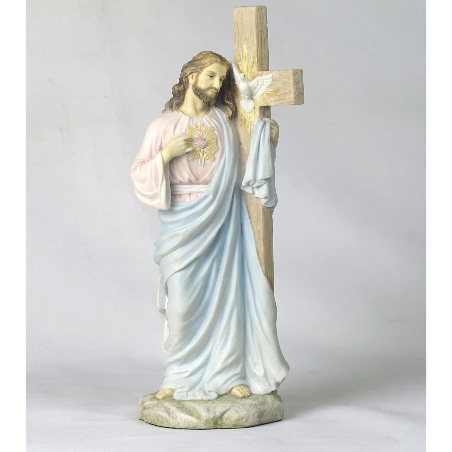 US 11.25" Jesus with Sacred Heart Leaning on The Dove Cross Figurine