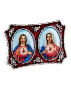 Medal Standing Sacred Hearts Plaque Ruby Epoxy