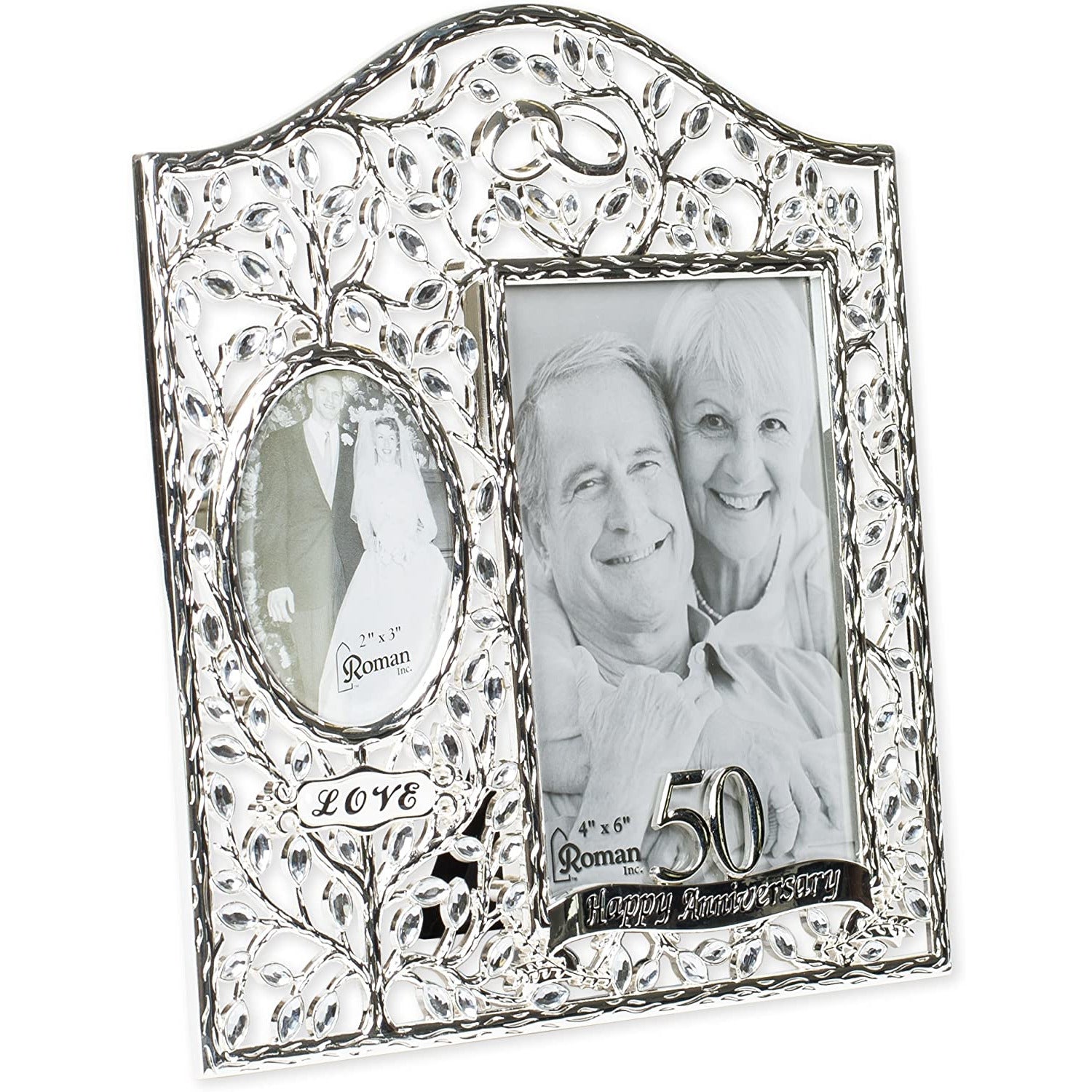 50th Happy Anniversary Filigree Leaf 9 x 8 inch Zinc Alloy Table Top Picture Frame